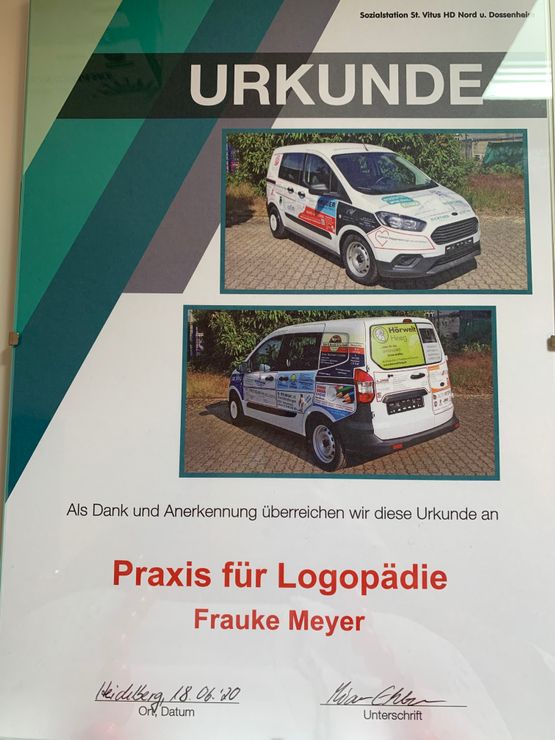Praxis für Logopädie Frauke Meyer - Urkunde Auto